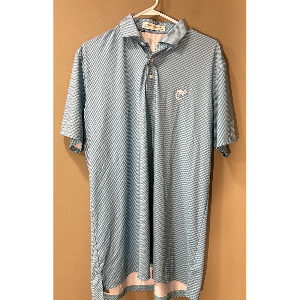 Holderness & Bourne Shirt Mens L Aqua Blue Byrd Polo Seashore Sankaty Golf AOP